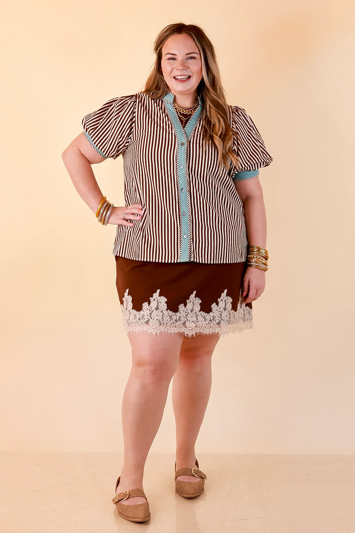 Just a Little Something Sleeveless Knit Mini Dress with Lace Trim in Chocolate Brown