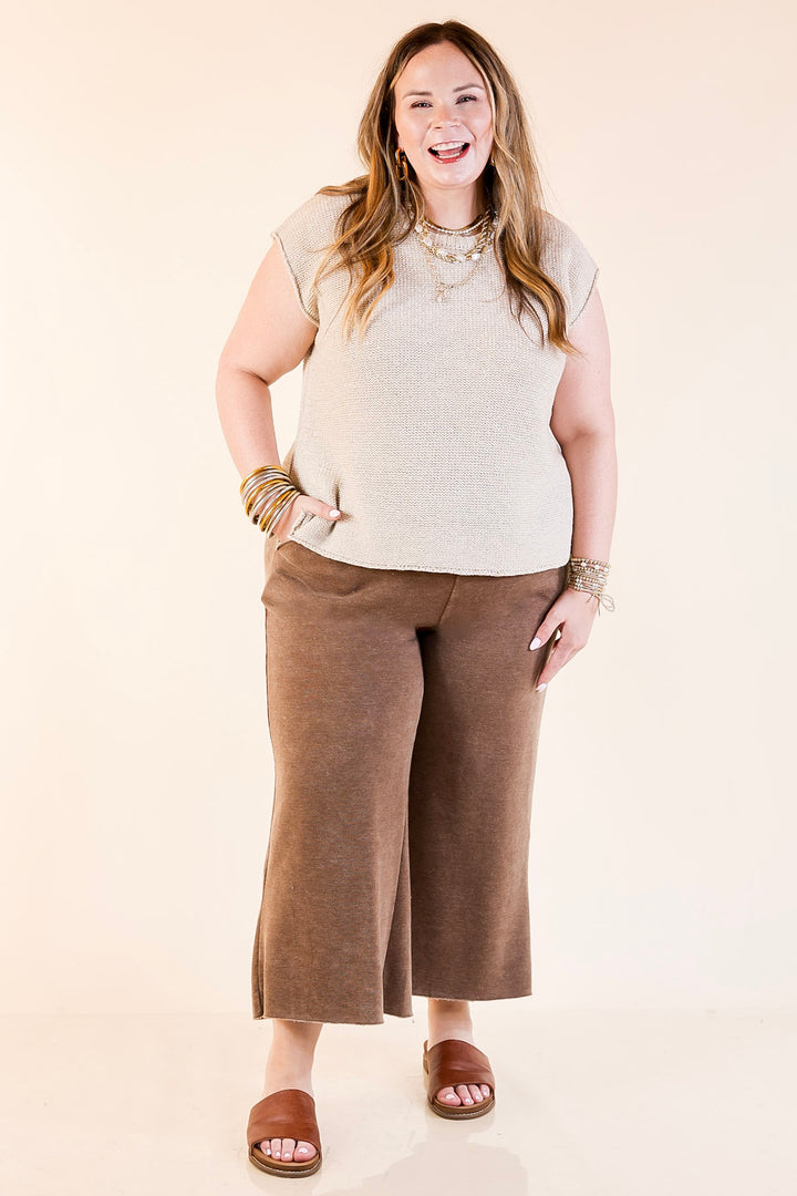 Cozy Girl Cropped Acid Washed Drawstring Pant in Brown