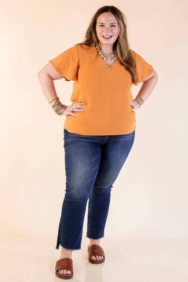 Best Intentions V Neck Short Sleeve Top in Apricot Orange