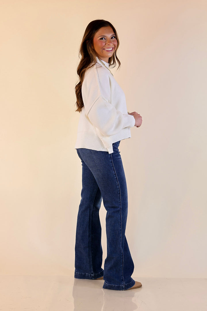 Fireside Fit Cropped Long Sleeve Mock Neck Sweater in Ivory