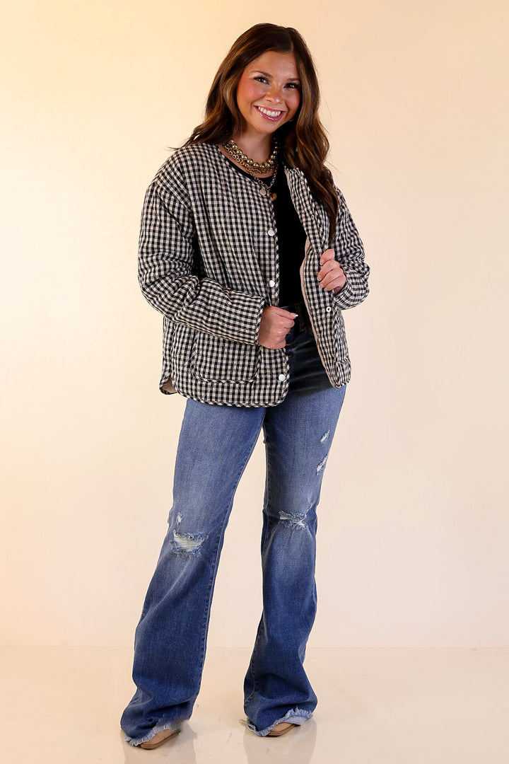 Check it Twice Quilted Gingham Plaid Jacket in Ivory and Black