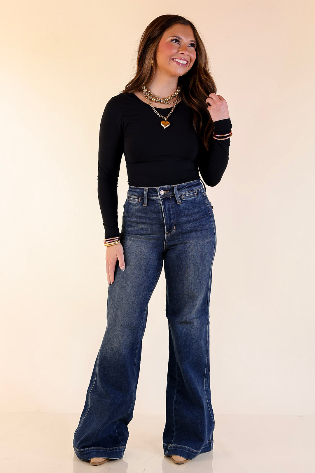Judy Blue | Perfectly Poised Tummy Control Retro Wide Leg Trouser Jean in Dark Wash