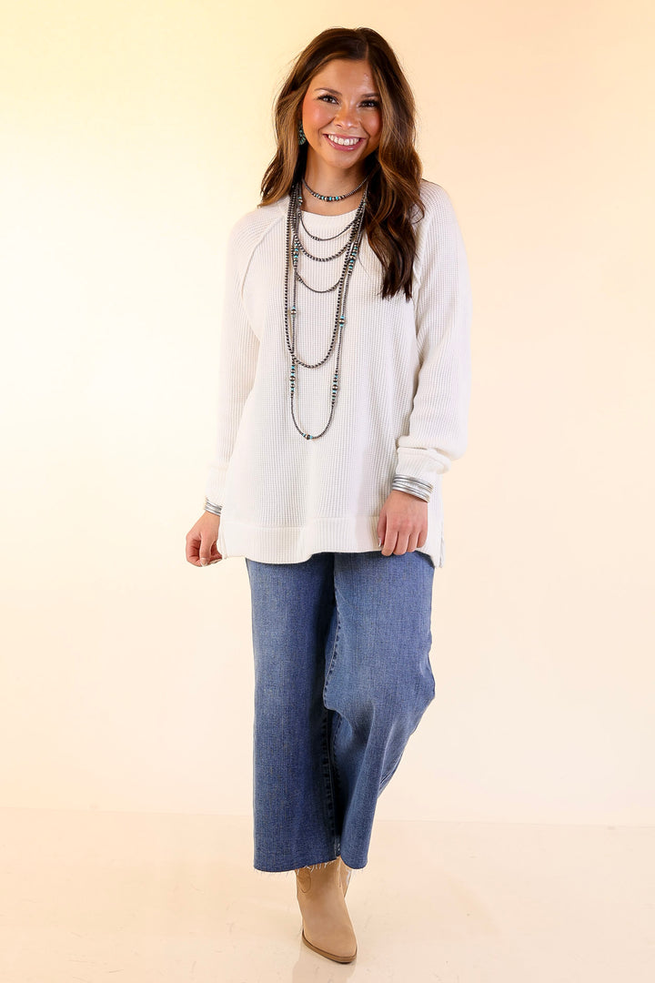 Essentially Chic Waffle Knit Long Sleeve Scoop Neck Top in Ivory