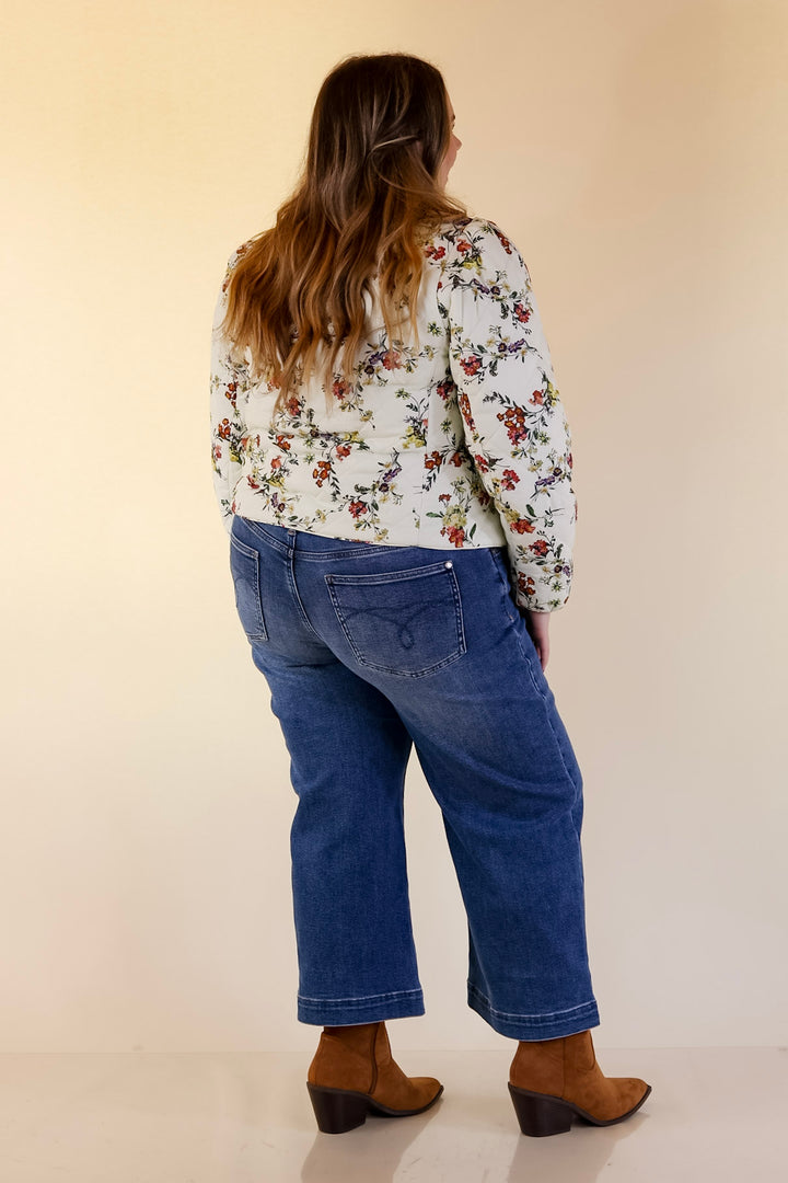 Chic in Bloom Quilted Floral Jacket with Front Ties in Ivory