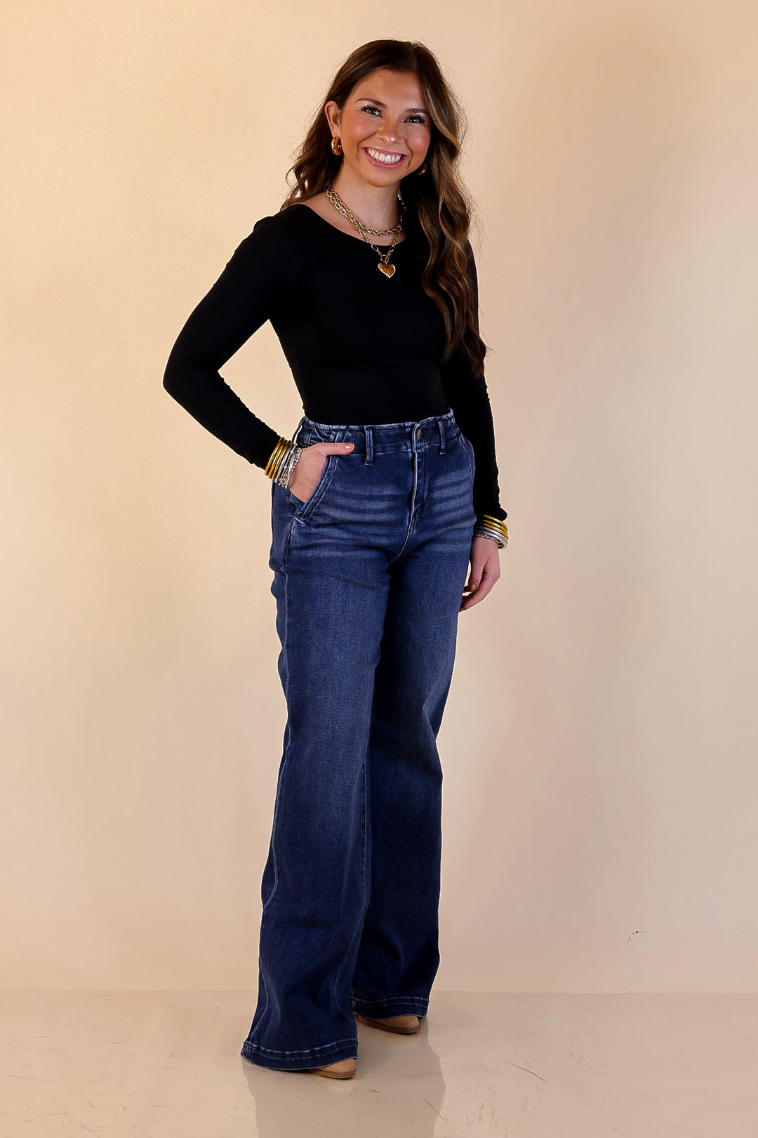 Risen | Always on Point Wide Leg Trouser Jeans in Dark Wash