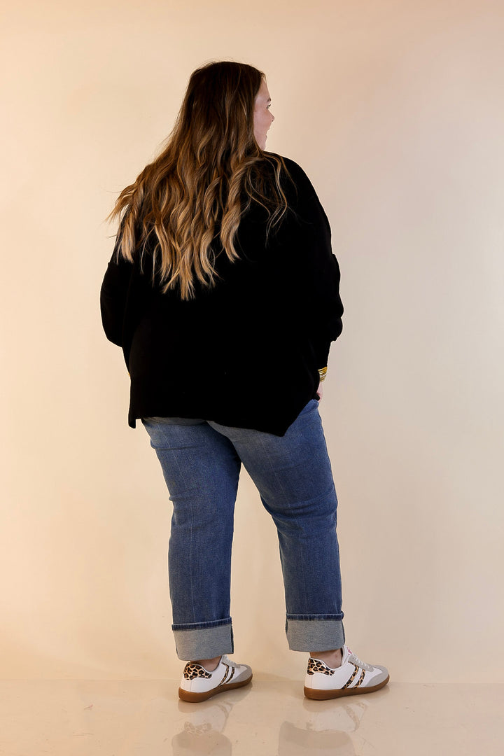 Snug and Stylish Mock Neck Sweater with Side Slit in Black