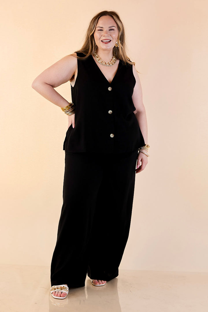 Styled for Success Button Up Linen Vest in Black