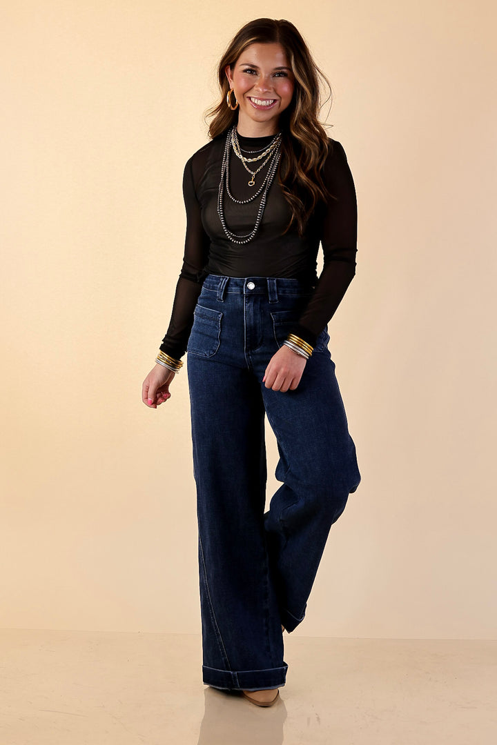 The Essential Layer Solid Sheer Mesh Long Sleeve Top in Black