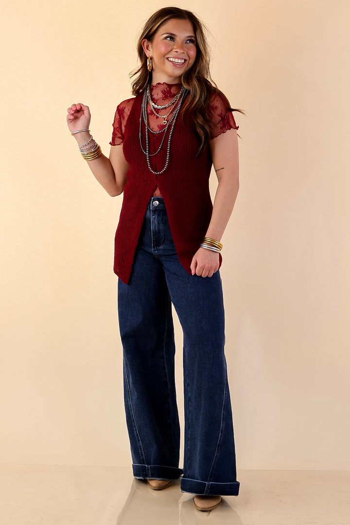 Effortlessly Elevated Textured Knit Front Clasp Sweater Vest in Maroon