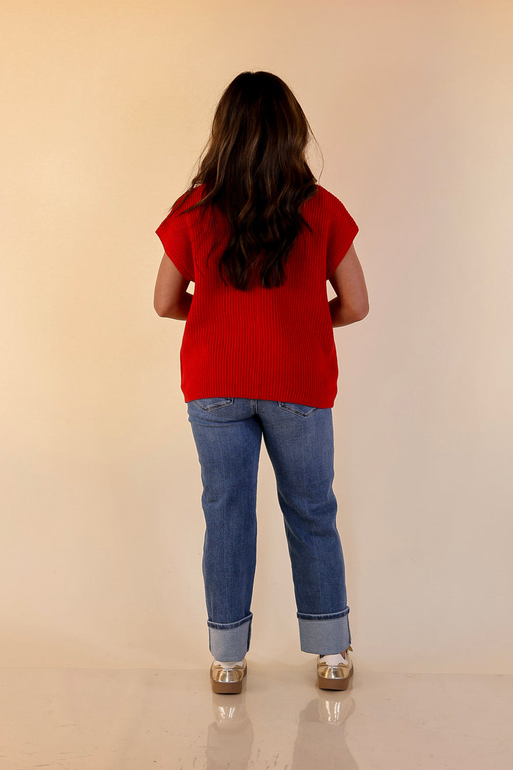 Repeat Ready Cap Sleeve Sweater with Front Pocket in Red