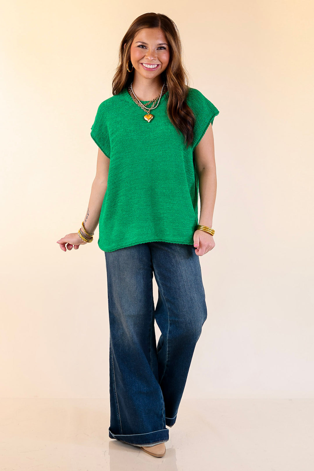 Forever Favorite Oversized Crew Neck Sweater Vest in Kelly Green