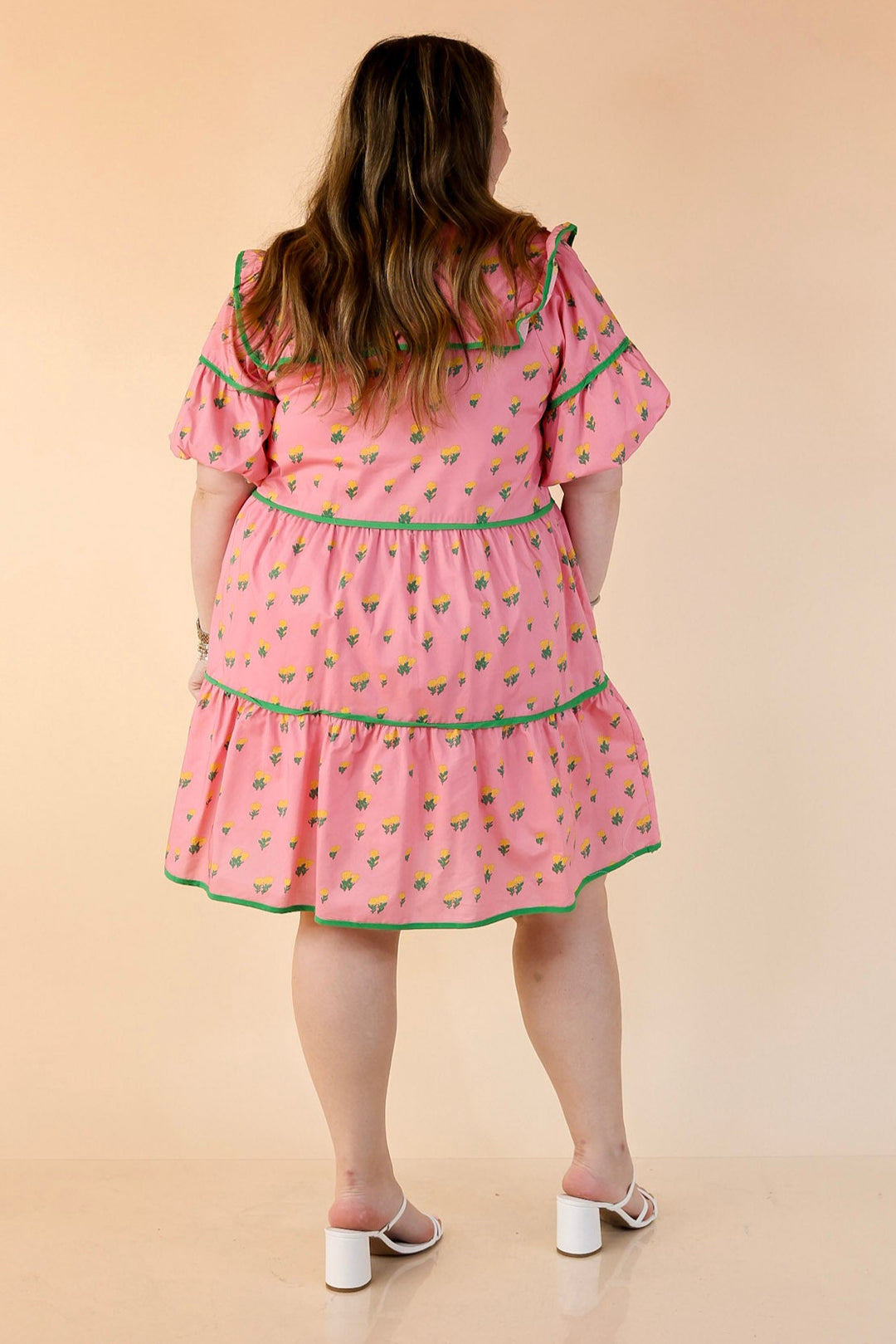 Pretty Please Floral Print Tiered Babydoll Dress in Pink
