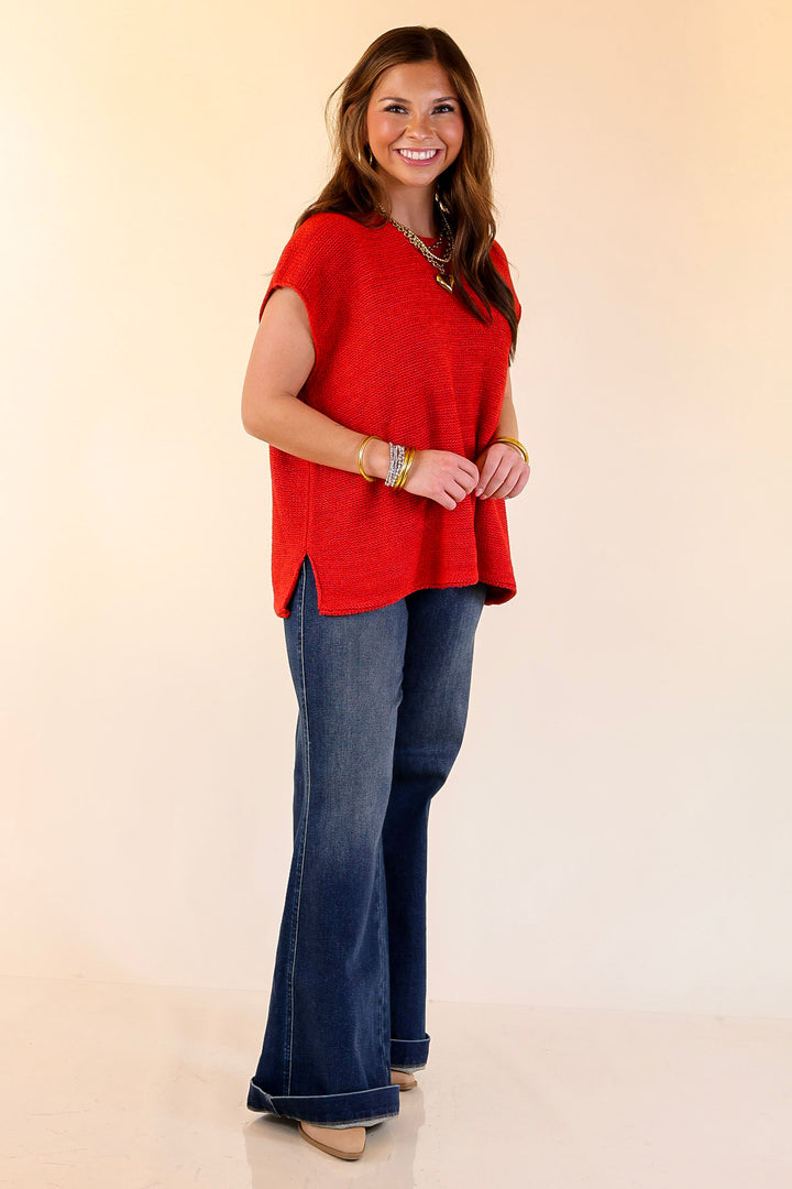 Forever Favorite Oversized Crew Neck Sweater Vest in Ruby Red