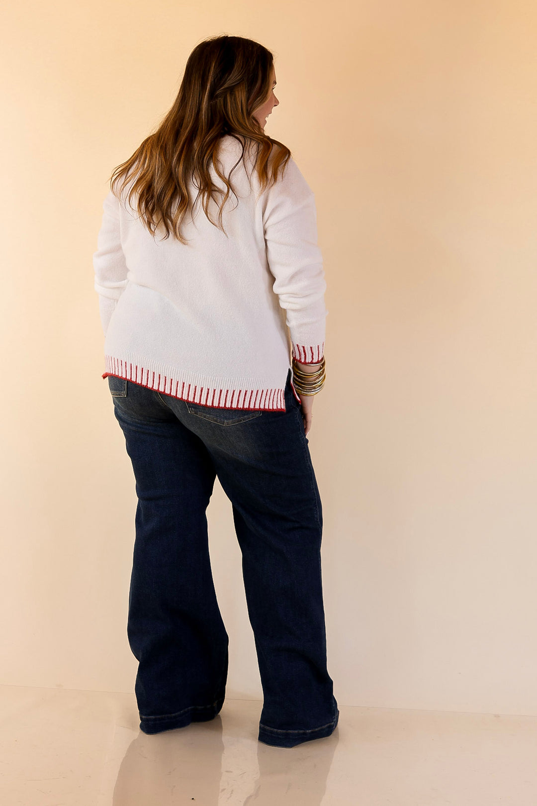 Mud Pie | Wilder Red Bow Mock Neck Sweater in Ivory