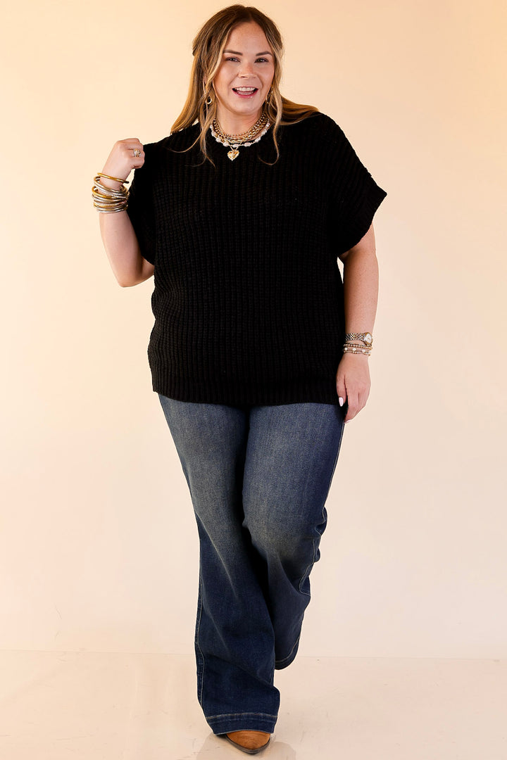 Tried and True Short Sleeve Oversized Knit Sweater in Black