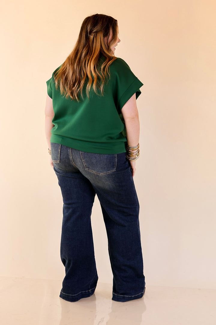 Top Priority Half Zip Collared Scuba Top in Hunter Green