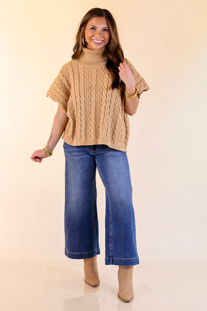 Knit to Be Cable Knit Turtleneck Sweater in Taupe