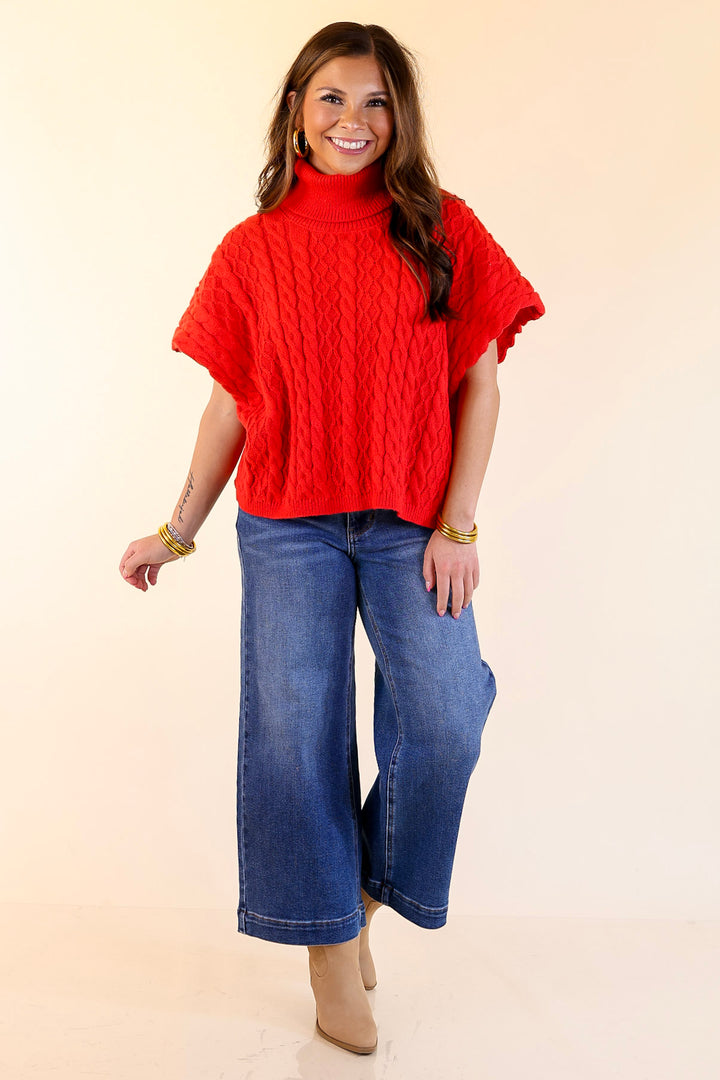 Knit to Be Cable Knit Turtleneck Sweater in Red