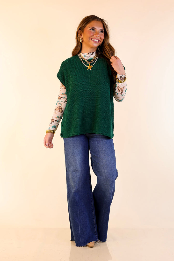 Forever Favorite Oversized Crew Neck Sweater Vest in Hunter Green