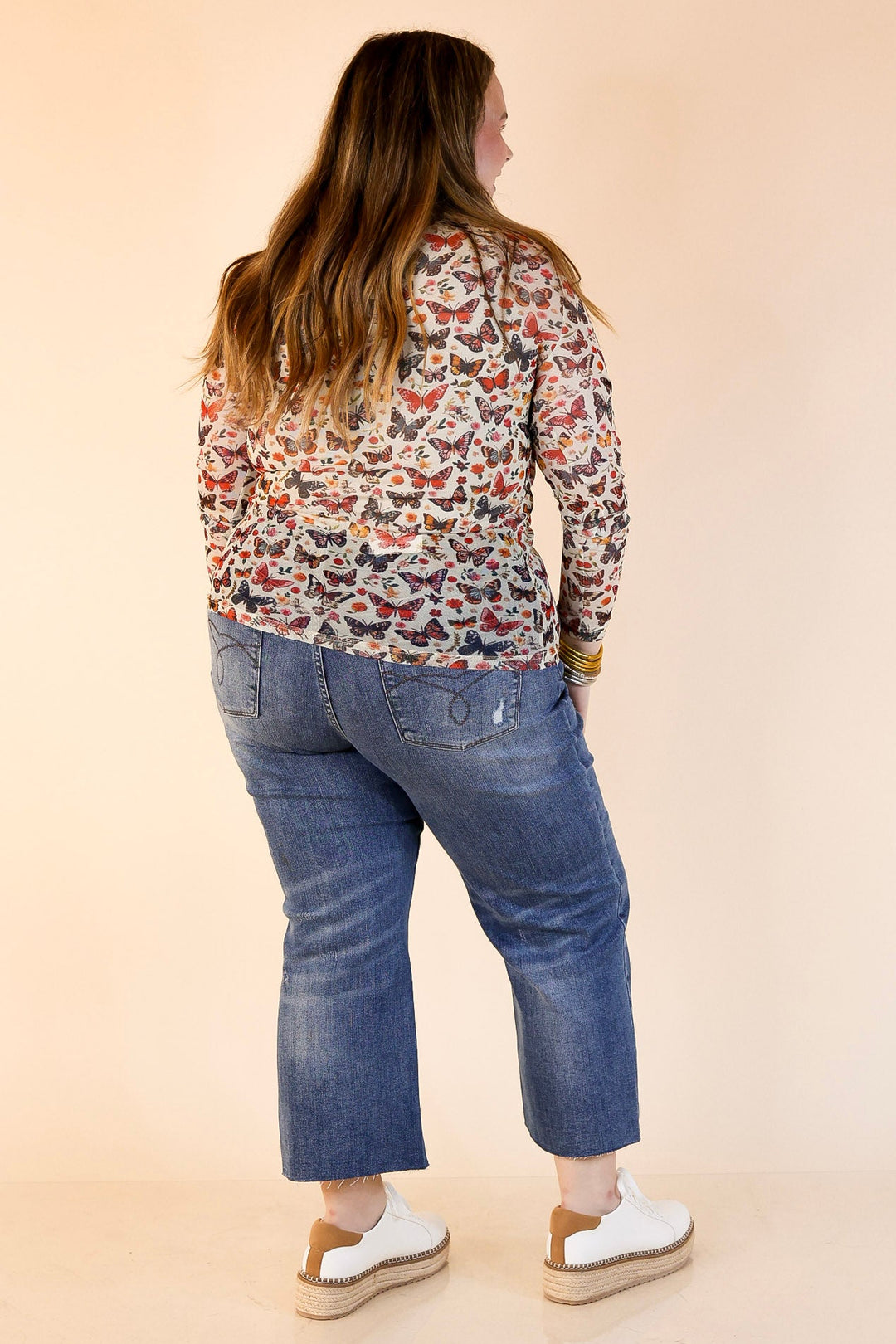 In Full Flutter Butterfly Mesh Top in Cream