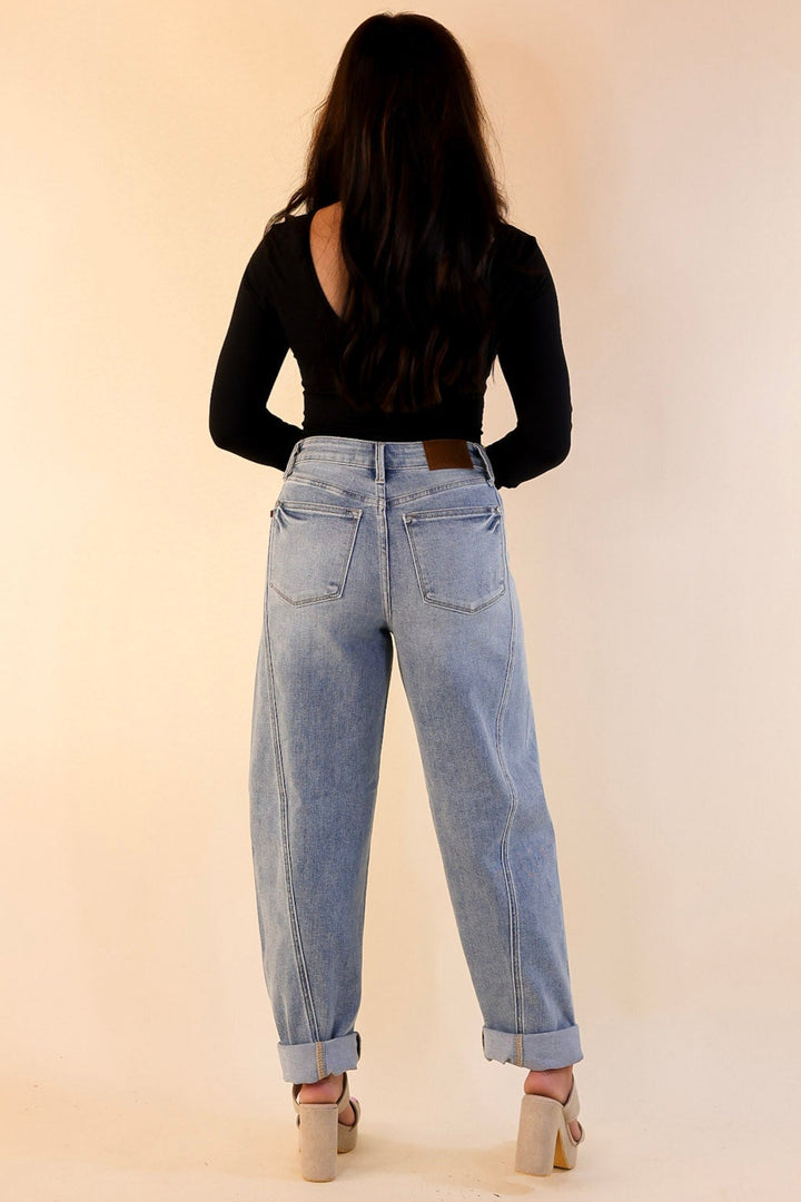 Judy Blue | Hottest Trend Barrel Jean with Side Panel in Medium Wash