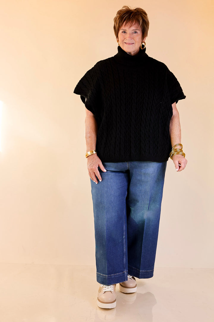 Knit to Be Cable Knit Turtleneck Sweater in Black