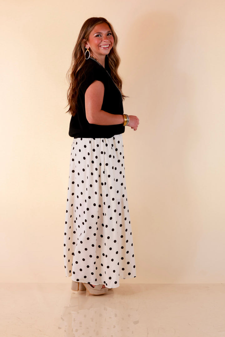 Two Ways to Charm Polka Dot Spaghetti Strap Dress Set with Detachable Black Top in Cream