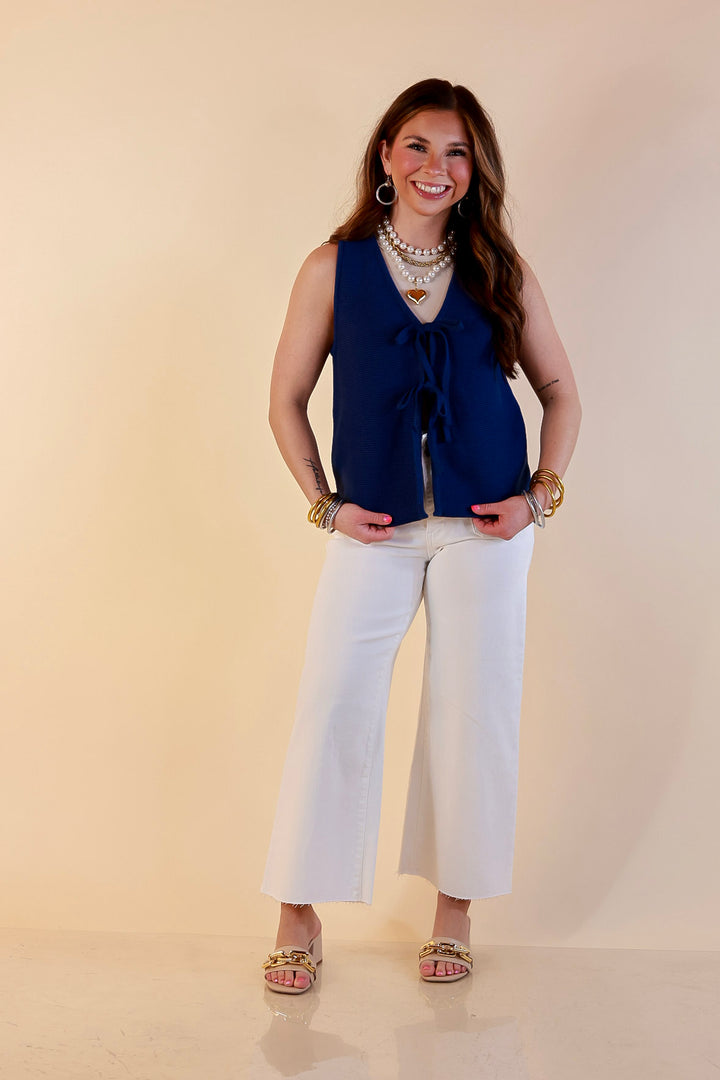 Main Attraction Bow Tie Front Sweater Vest in Navy Blue