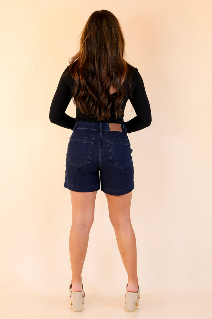 Judy Blue | Denim Prestige Trouser Shorts in Dark Wash