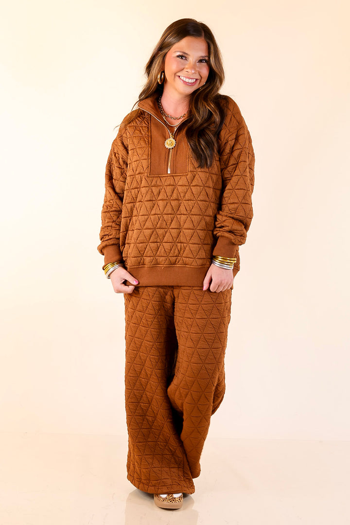 Everyday Elevated Quilted Half Zip Pullover Top in Rust Brown