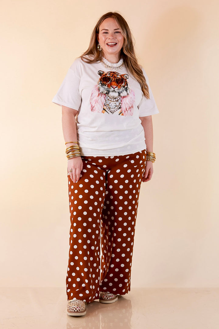 Dressed to Roar Glamourous Tiger Printed Short Sleeve Graphic in White