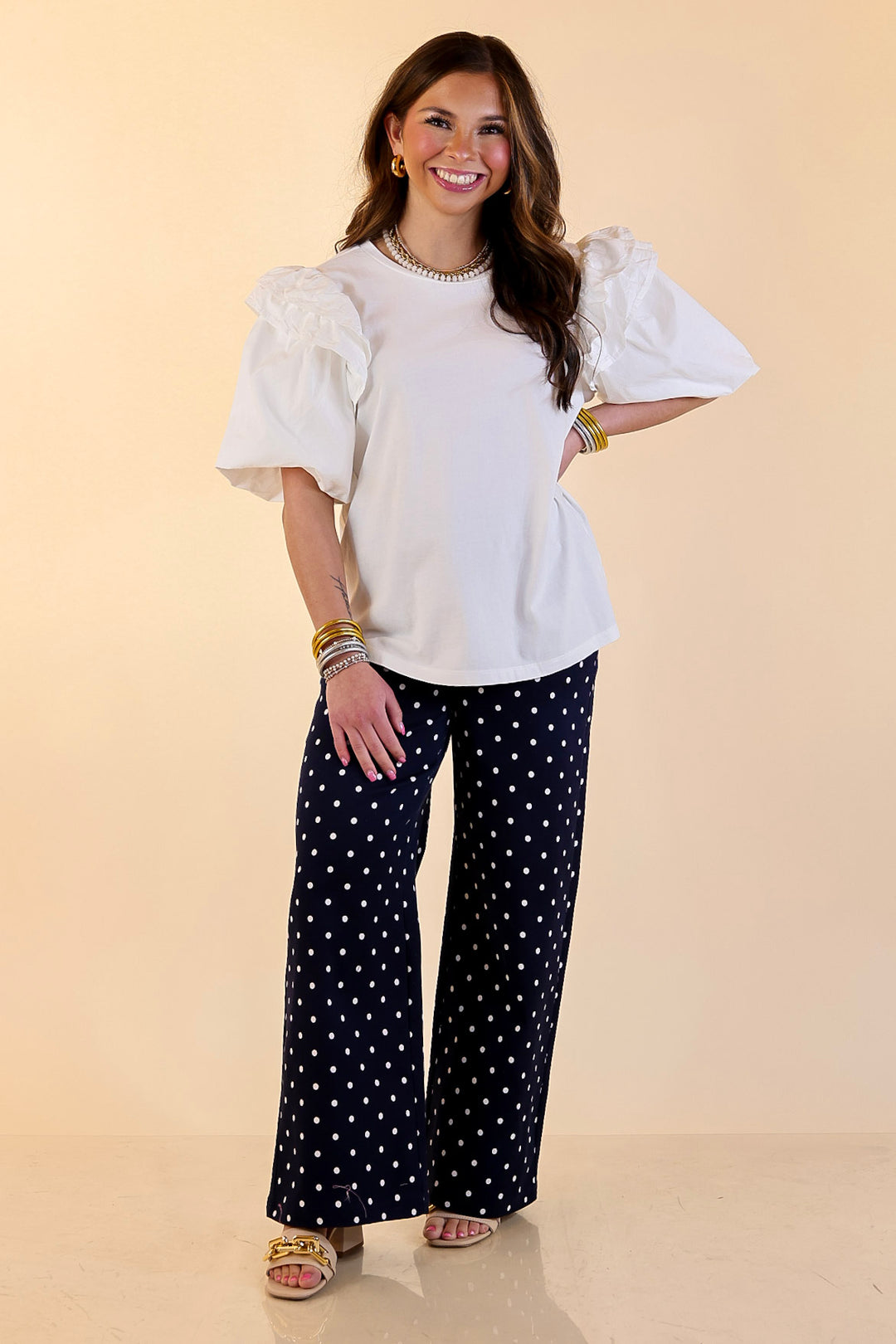 Mud Pie | Standout Style Ruffle Puff Sleeve Knit Top in White
