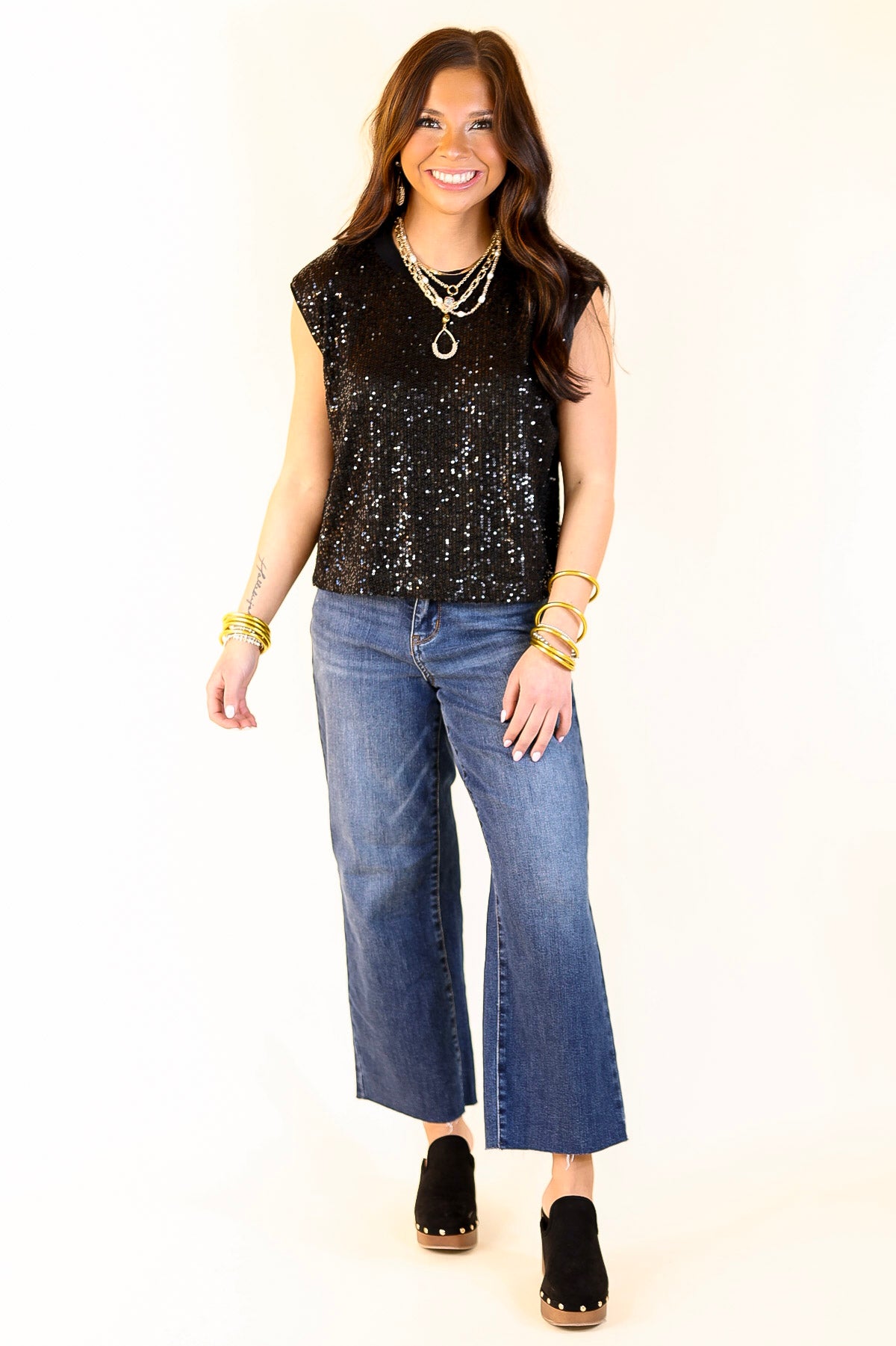 Sequin Sleek Black Sleeveless Top