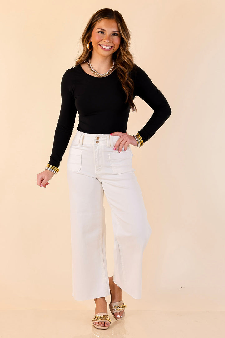 Judy Blue | No Second Guessing Cropped Wide Leg with Front Patch Pocket Jean in Ivory