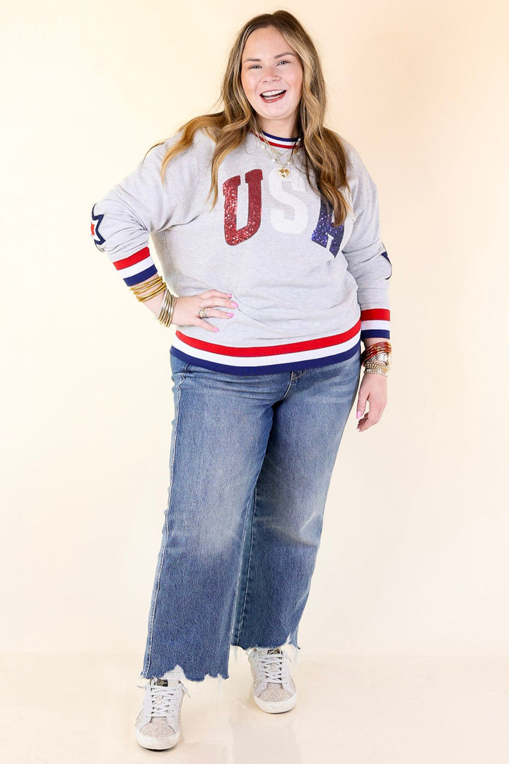 Simply Southern | All-American Sparkle USA Crew Neck Graphic Sweatshirt in Gray