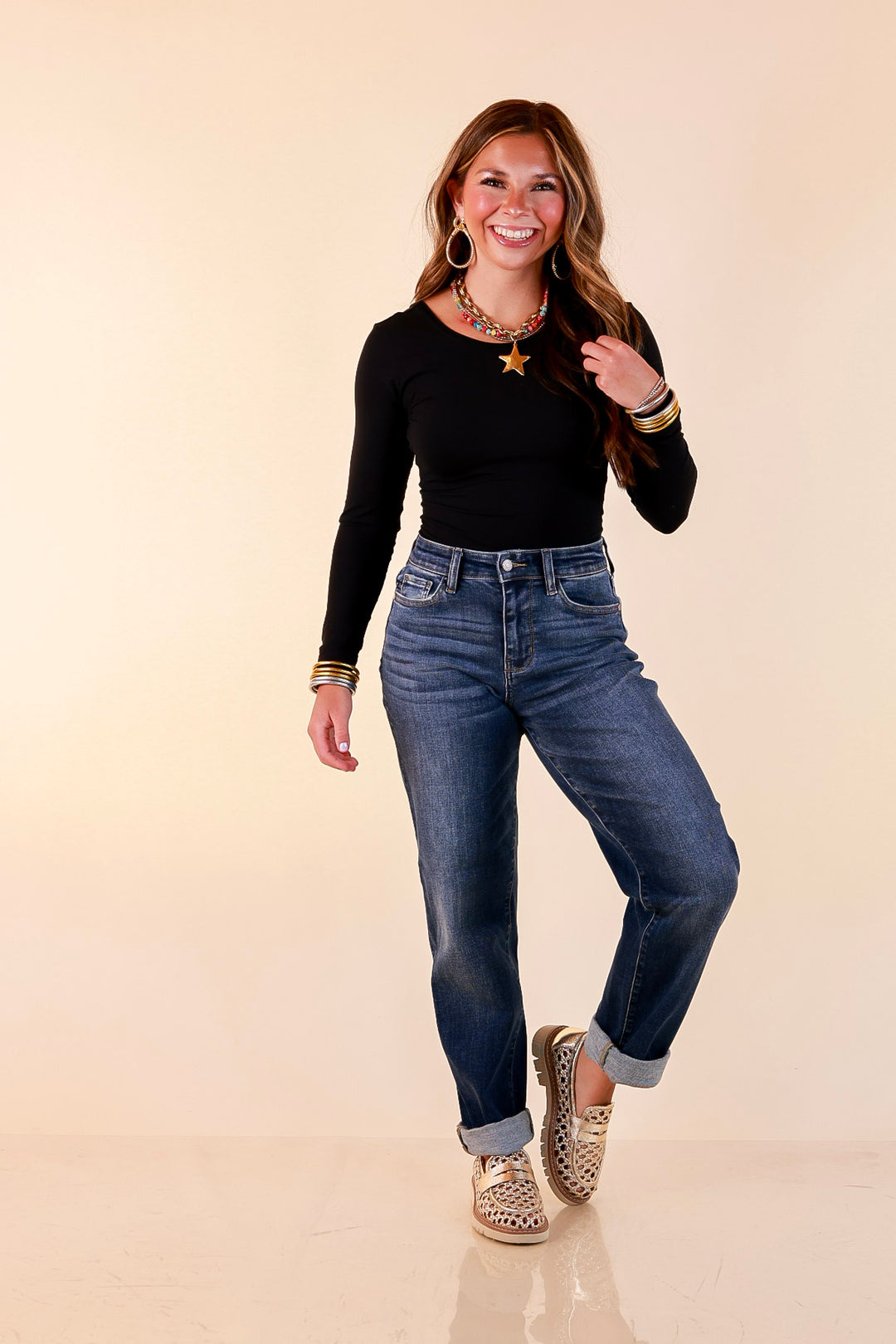 Judy Blue | Keep it Simple Billie Boyfriend Denim Jeans in True Indigo Dark Wash