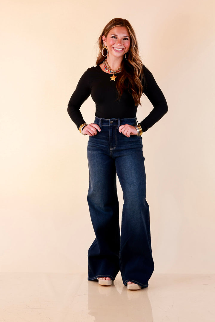 Judy Blue | Lasting Impression Lux Retro Wide Leg Jeans in Dark Twilight Blue Wash