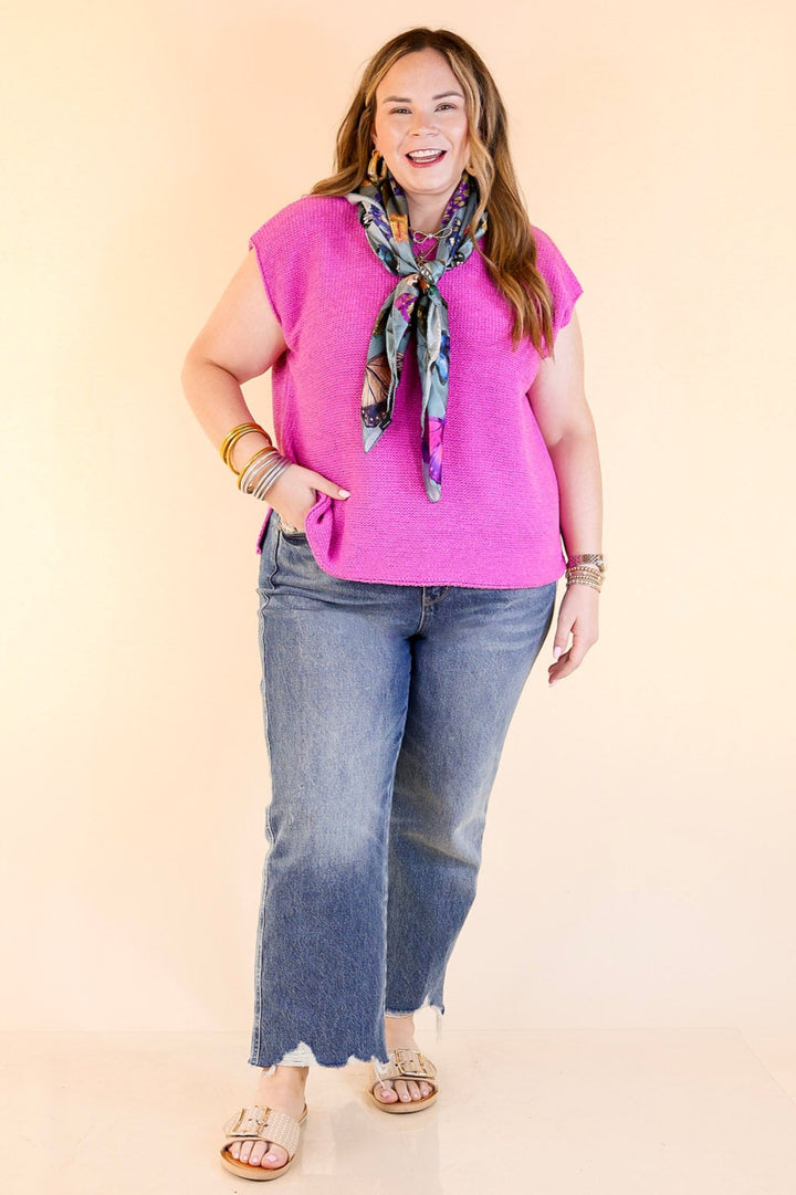 Forever Favorite Oversized Crew Neck Sweater Vest in Bright Mauve