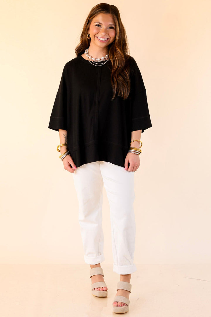 Subtle Spark Crew Neck Short Sleeve Shirt with Seam Detailing in Black