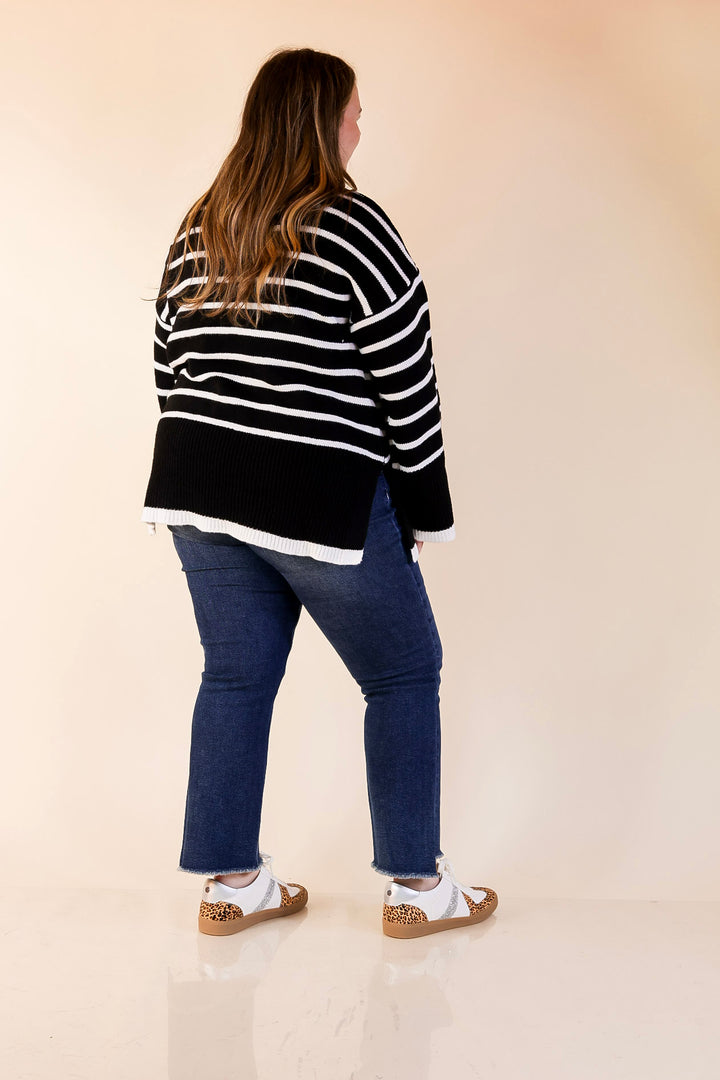 Mud Pie | Dunn Turtleneck Sweater with White Stripes in Black