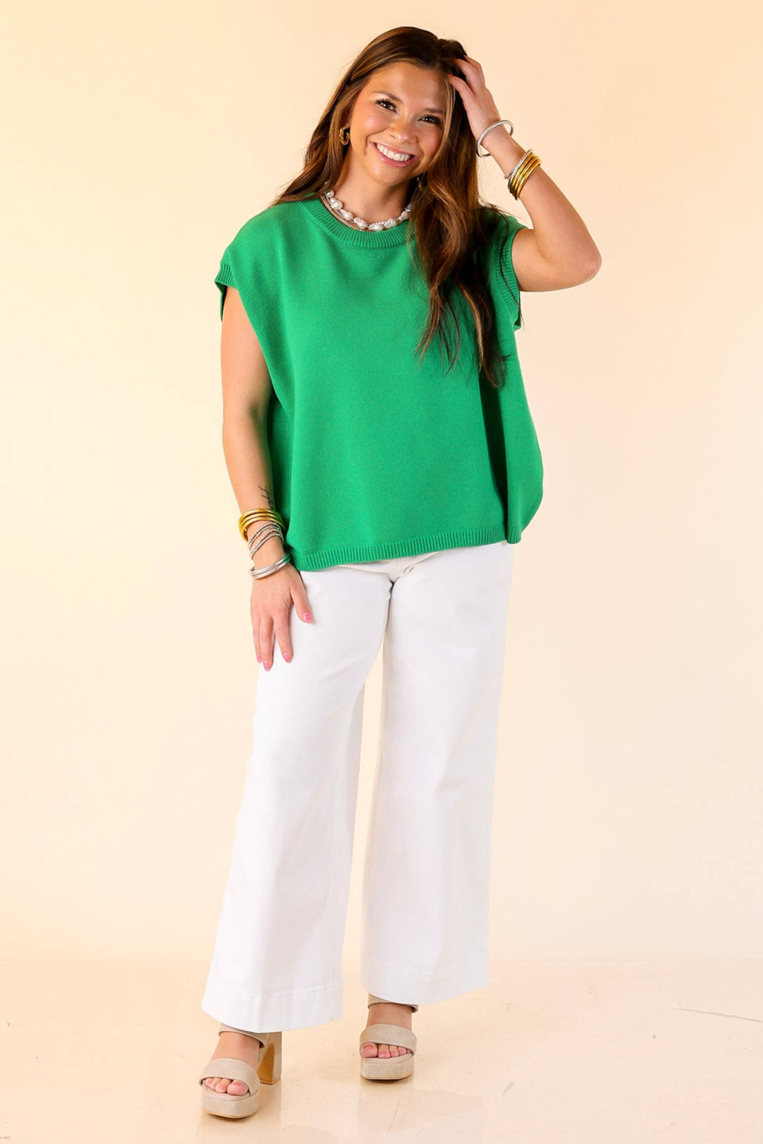 Effortlessly Yours Short Sleeve Crew Neck Sweater in Green