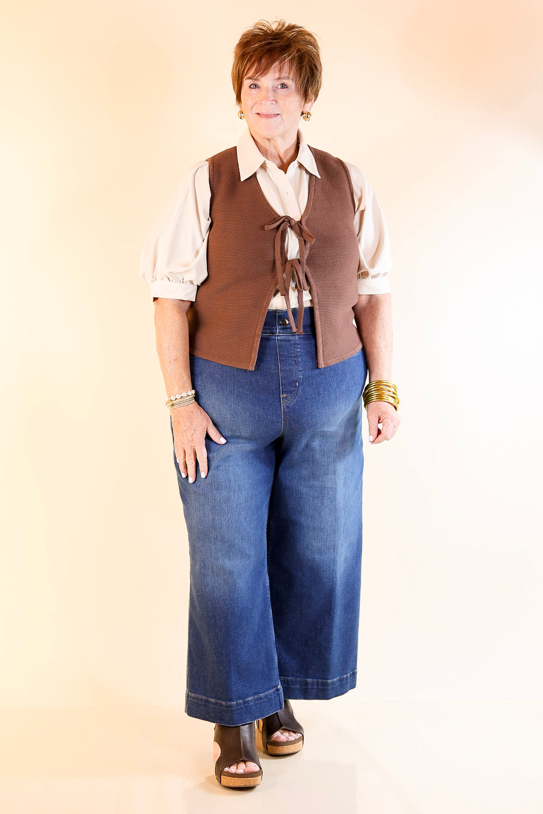 Main Attraction Bow Tie Front Sweater Vest in Chocolate Brown