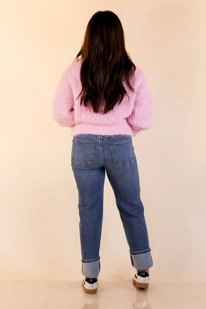 Simply Southern | Tied to Perfection Eyelash Textured Knit Sweater with Red Bow in Pink