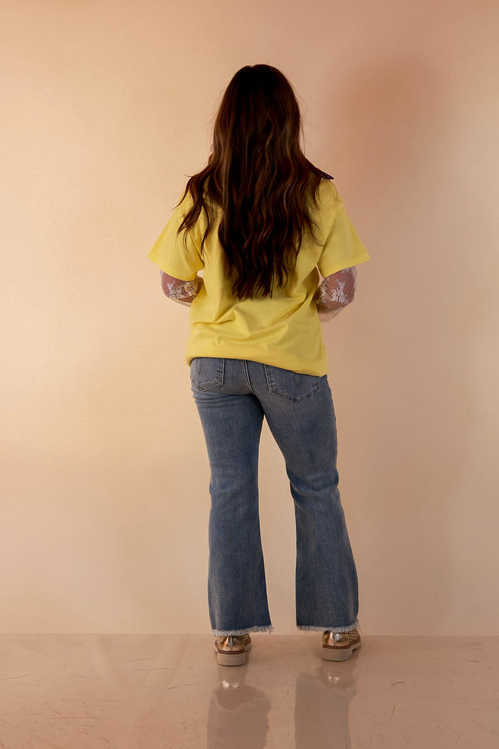 Freshly Picked Floral and Stripe Print Short Sleeve Graphic Tee in Yellow
