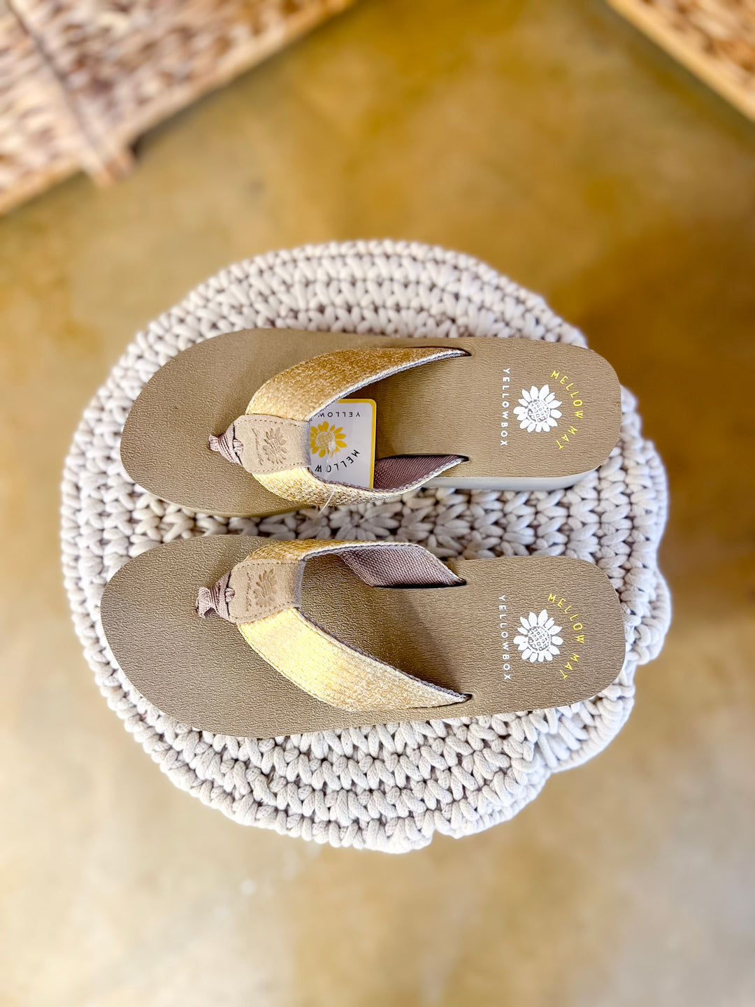 Yellow Box | Layla Platform Comfort Flip Flops in Gold