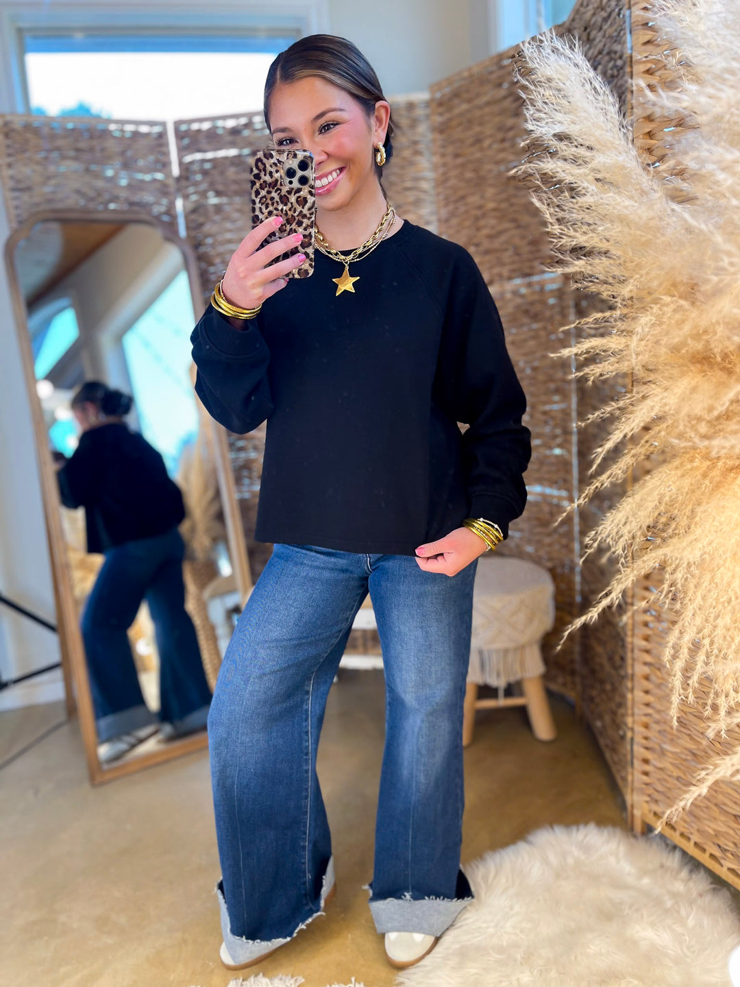 Relaxed and Refined Cropped Luxe Sweatshirt in Black, Kelly Green, and Forest Green