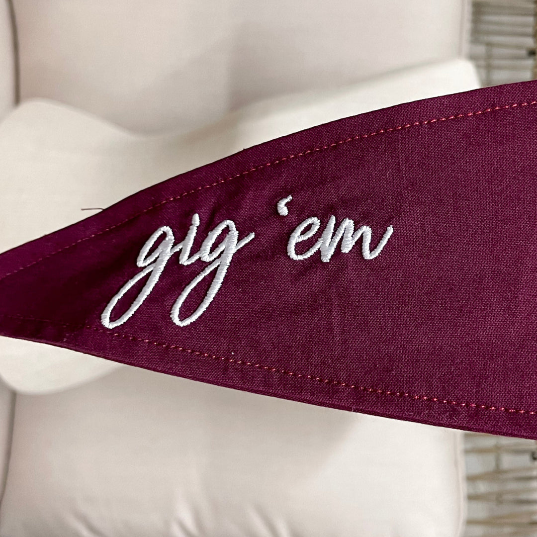 Gig'Em Embroidered Ascot Scarf in Maroon