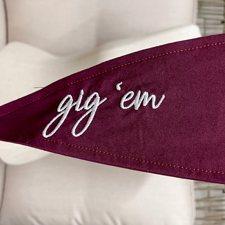 Gig'Em Embroidered Ascot Scarf in Maroon