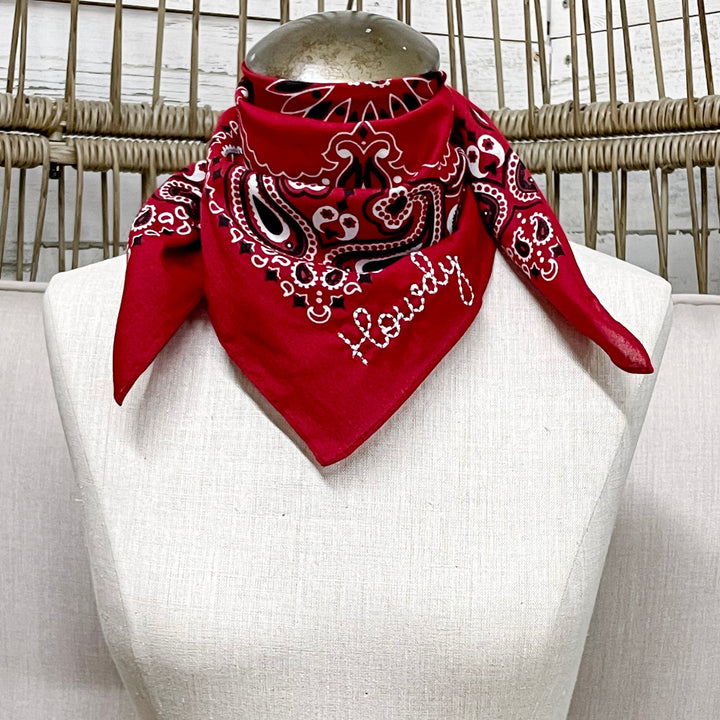 Howdy Embroidered Bandana in Maroon