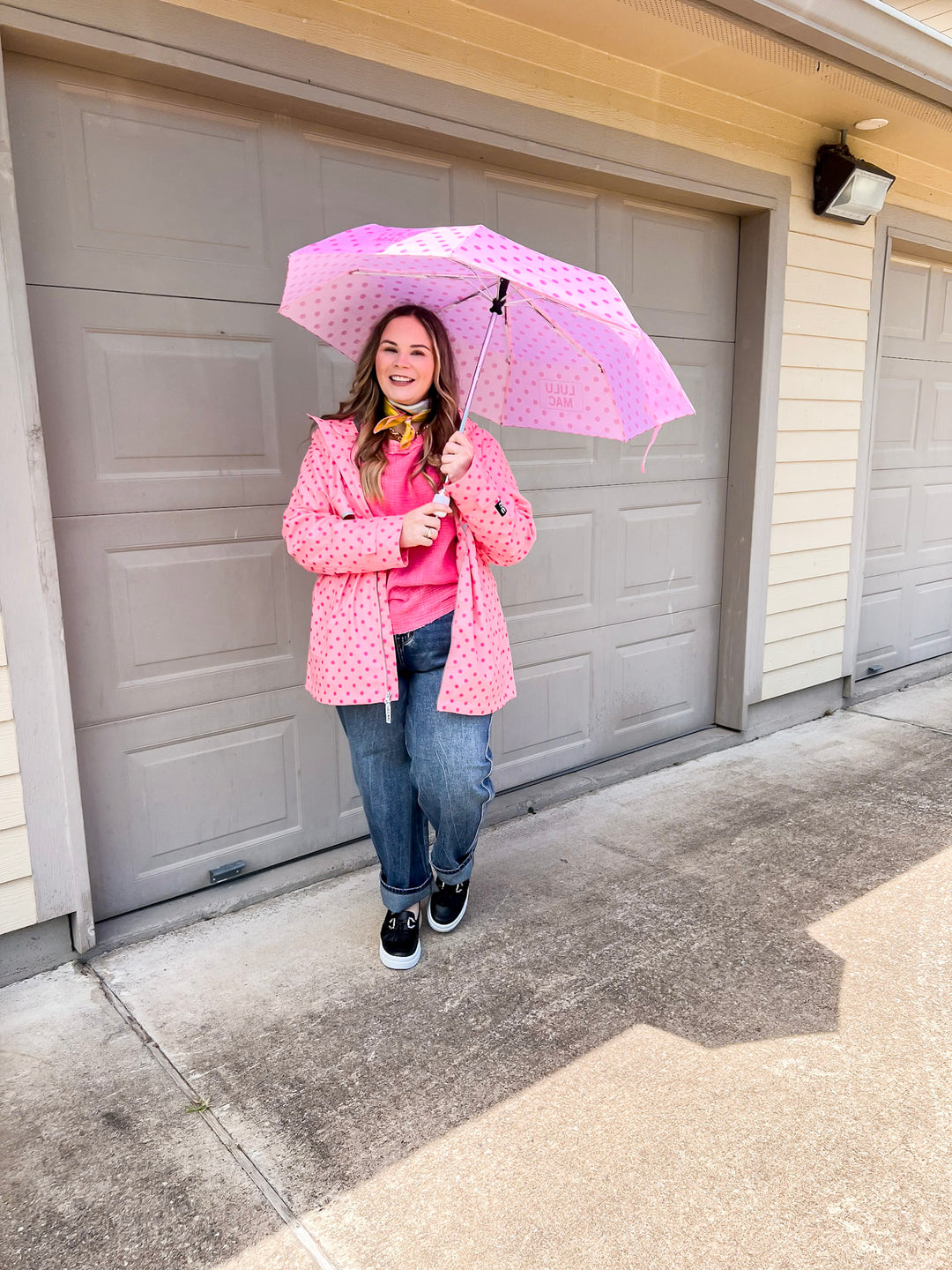 Lulu Mac | Chic Forecast Polka Dot Hooded Rain Jacket in Pink